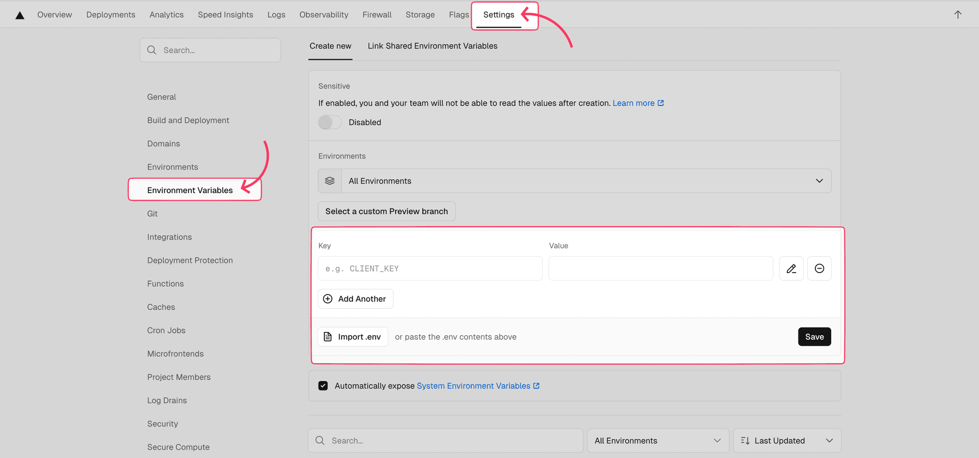 environment variables